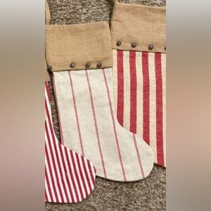 Burlap stocking with thin red stripes. Christmas Stocking